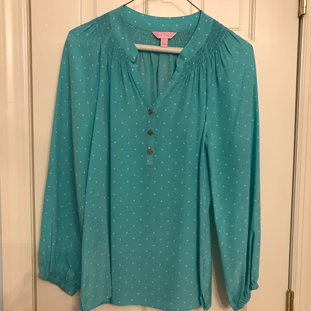 Lilly Pulitzer XS light blue polka dot blouse